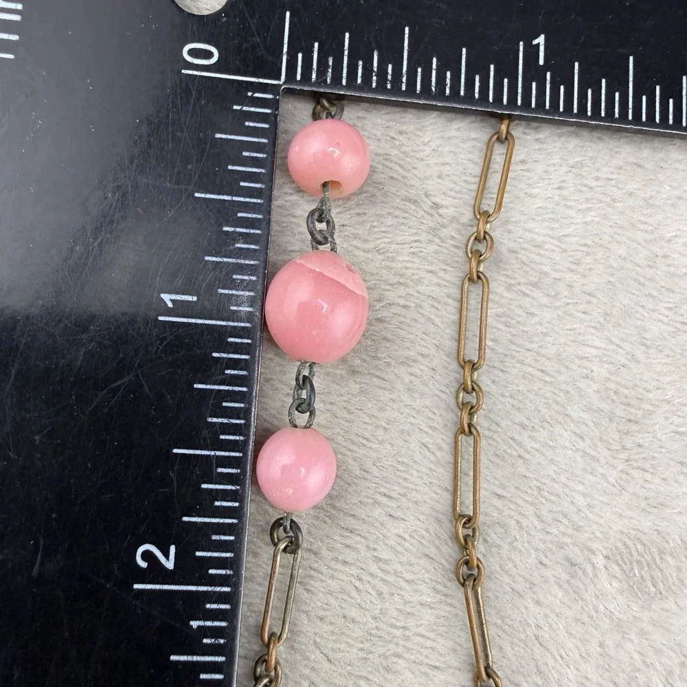 Vintage Art Deco Necklace Long‎ Statement Pink Beaded Spring 34